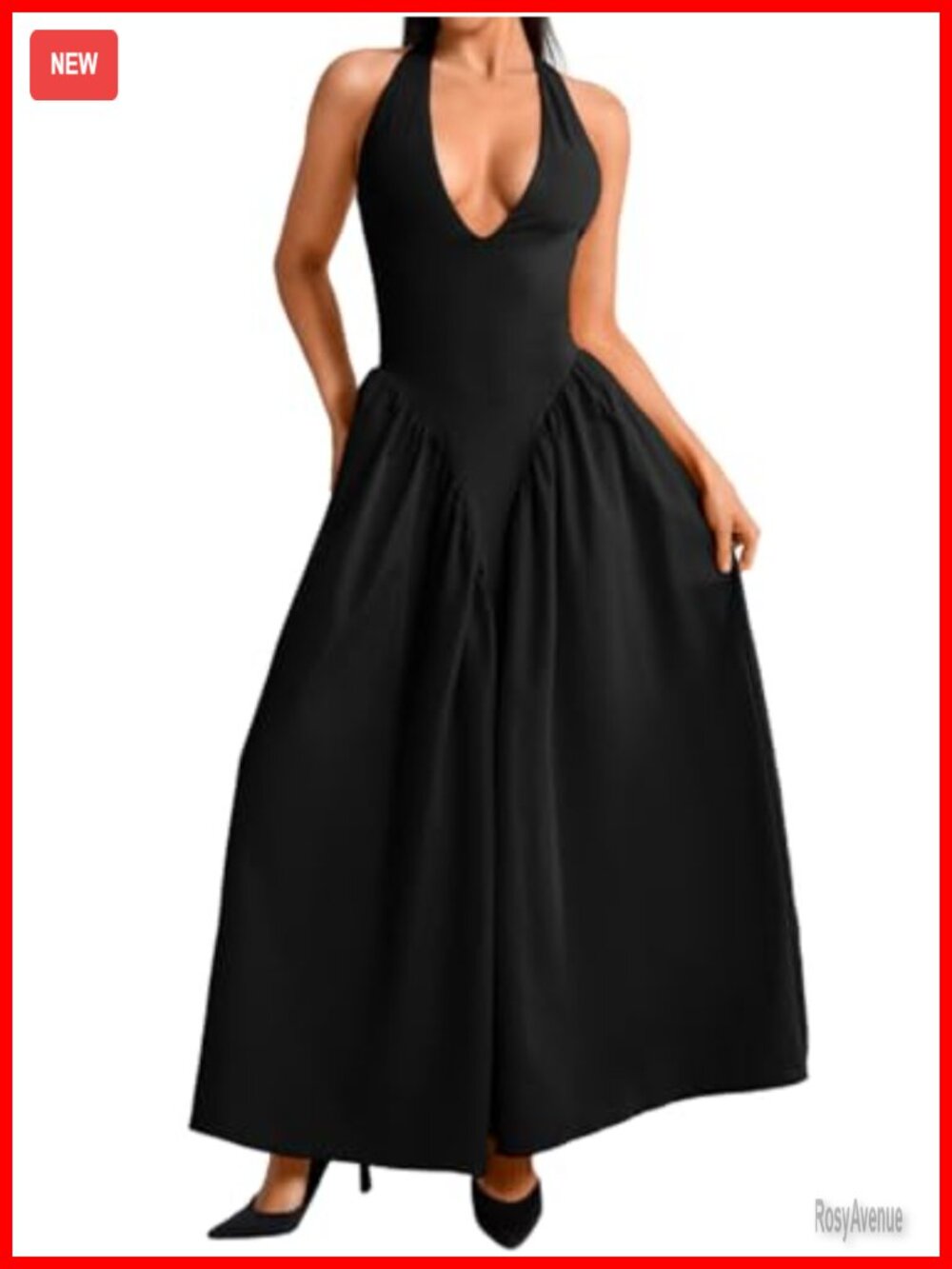 Deep V Neck Halter Maxi Dress Layered Bow Wedding Guest Vacation